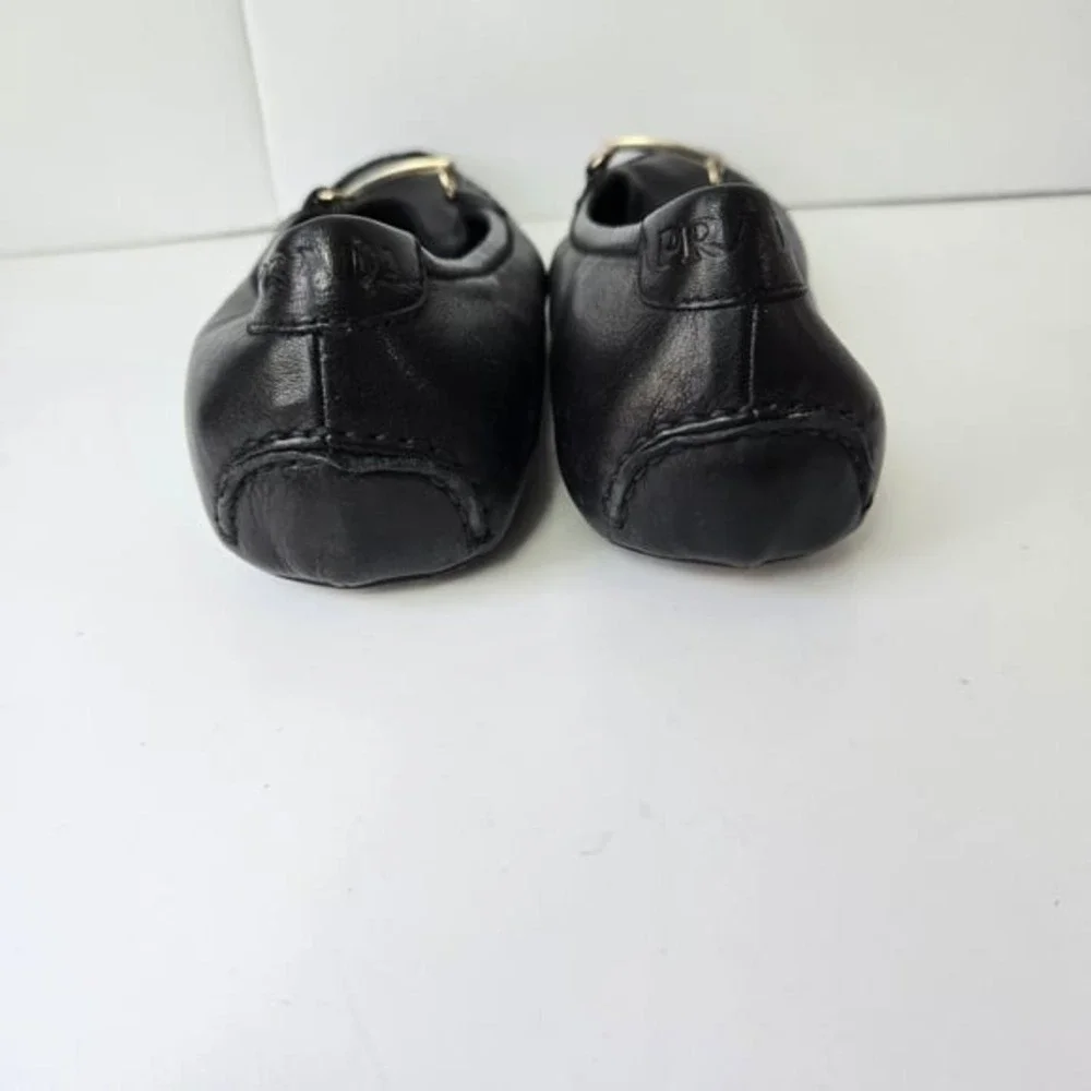 Prada Black Leather Women's‎ Loafers Style #4099 Size 38.5